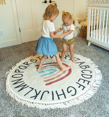 Round ABC Rug for Kids Room Boy & Girl w/ Handmade Tassels - 47 inch